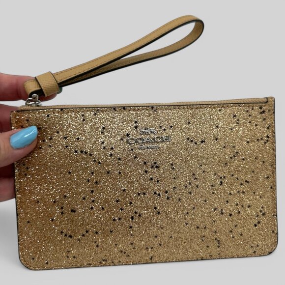 NWOT Coach Silver Gold Star Glitter Small Wristlet - Picture 2 of 9